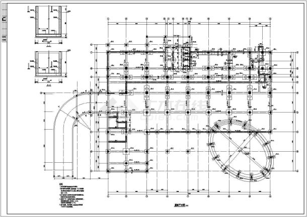 浙江45米高12层办公大楼框架剪力墙结构施工cad设计方案图纸-图一