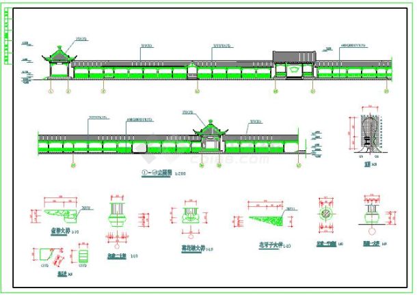 超经典古建长廊建筑设计cad施工图-图二