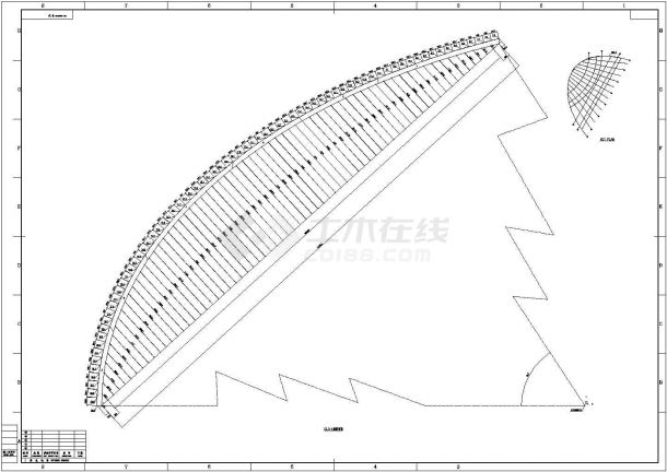 上海某文化宫屋顶扇形钢结构装饰架施工图-图一