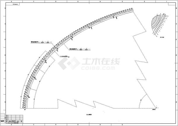 上海某文化宫屋顶扇形钢结构装饰架施工图-图二