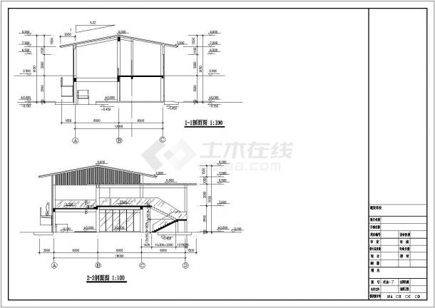 某古香古色二层坡屋面木屋茶室建筑设计图（标注详细）-图二