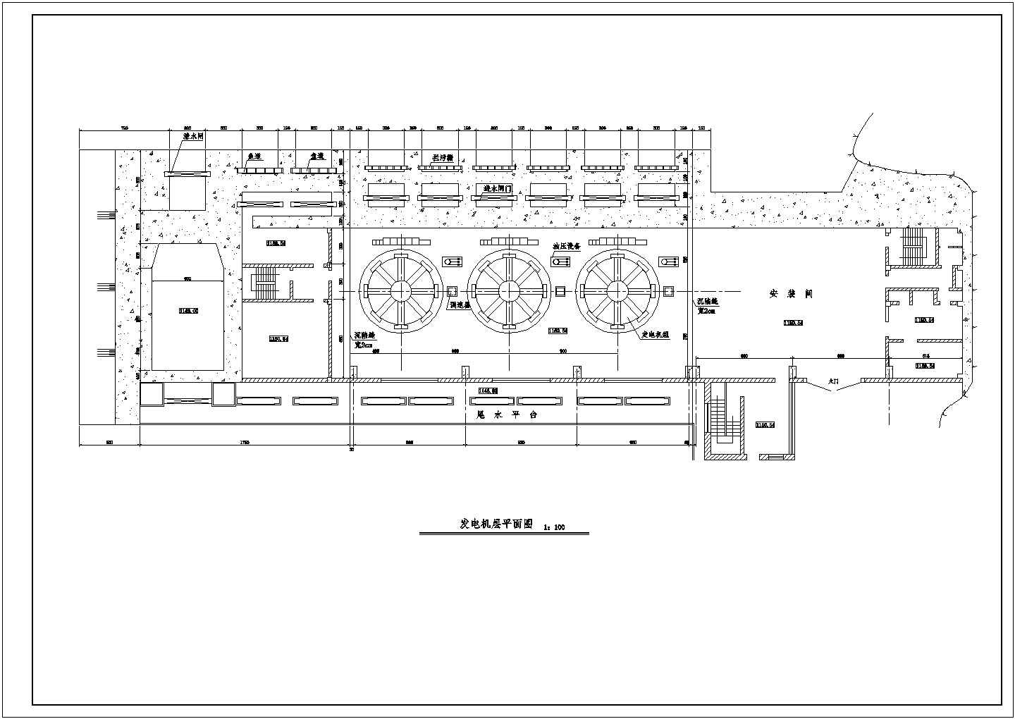 装机容量3x4000kW某水电站厂房结构布置图