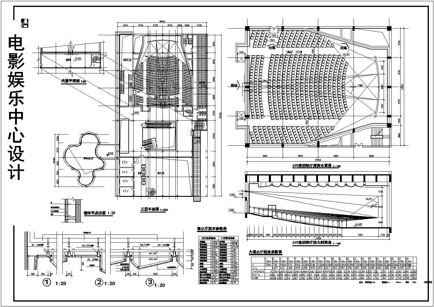 电影院娱乐中心设计建筑平立面CAD图纸