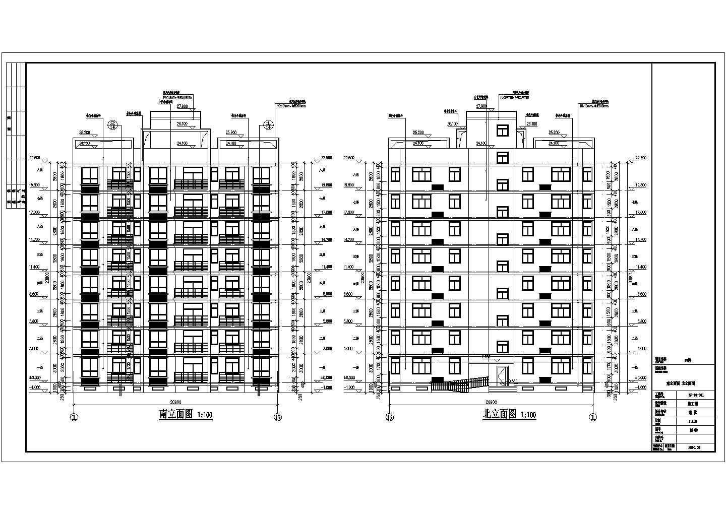 某砖混结构8层住宅楼建筑cad施工图