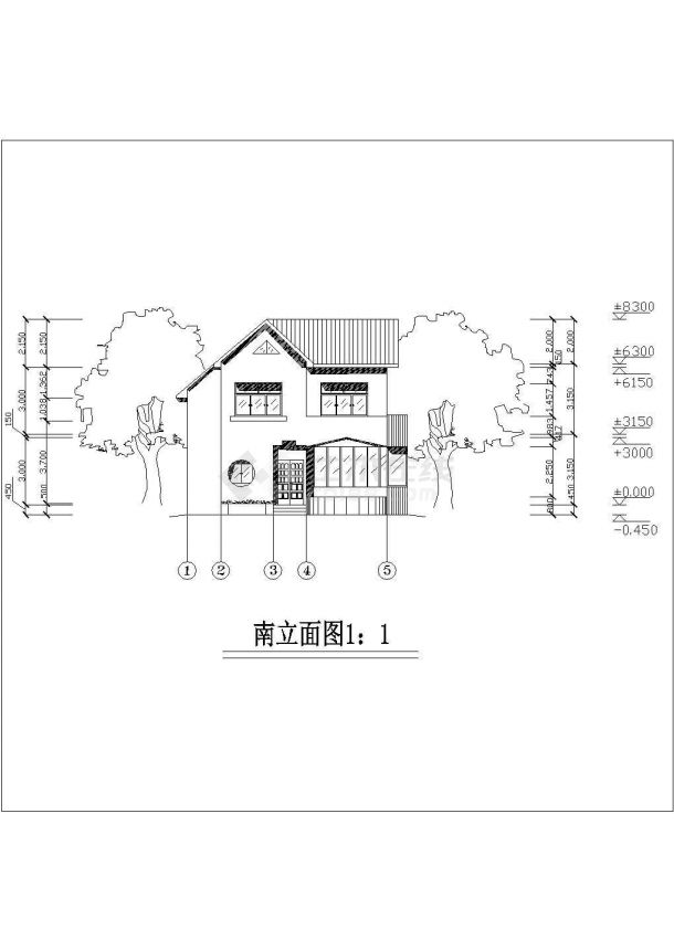 160平米温馨2层小别墅西式瓦屋顶建筑设计施工cad平立面方案图-图二