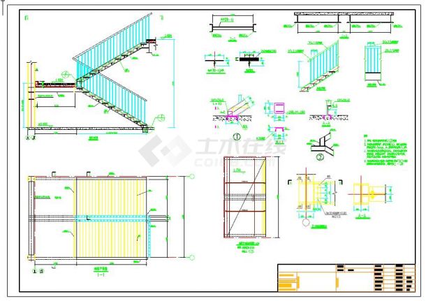 某钢结构直跑楼梯设计节点构造详图-图一