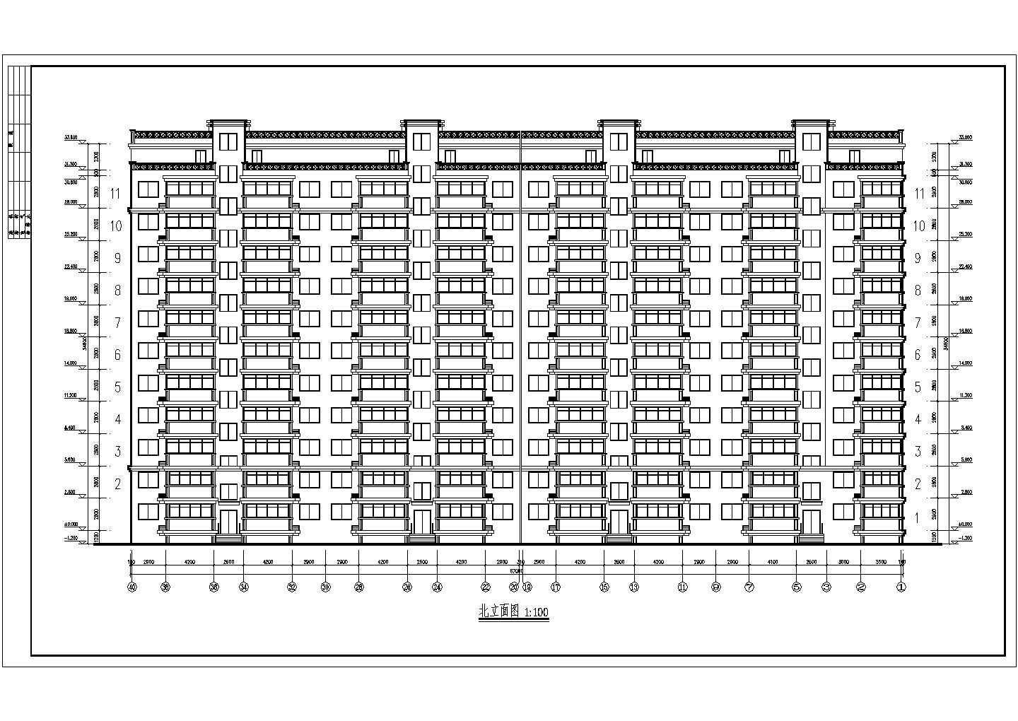 济南11层联排住宅楼半地下室建筑设计施工cad平立面方案布置图(户型清楚)