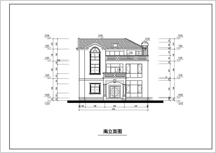 欧式风格三层别墅红顶黄墙建筑设计cad施工平立面方案图_图1