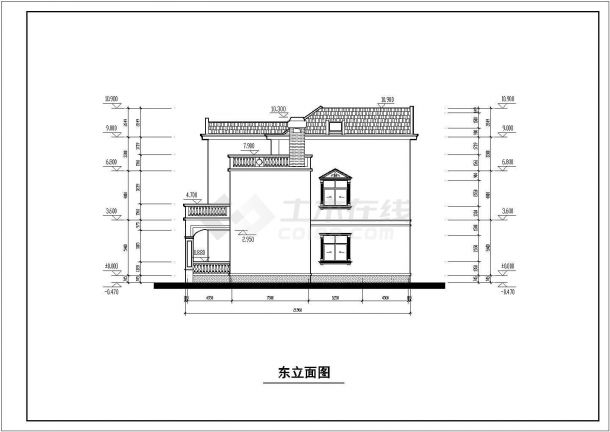 欧式风格三层别墅红顶黄墙建筑设计cad施工平立面方案图-图二