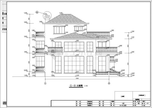 局部三层豪华别墅坡顶屋面建筑设计cad施工方案图(11米高)-图一