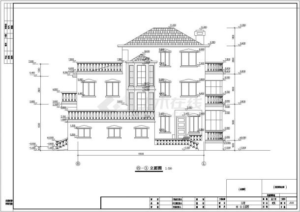 局部三层豪华别墅坡顶屋面建筑设计cad施工方案图(11米高)-图二