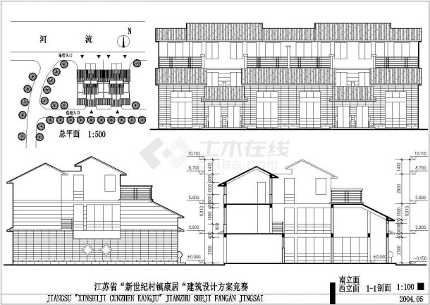 江苏农村村镇小康三层坡屋顶自建房建筑设计cad施工方案图-图一