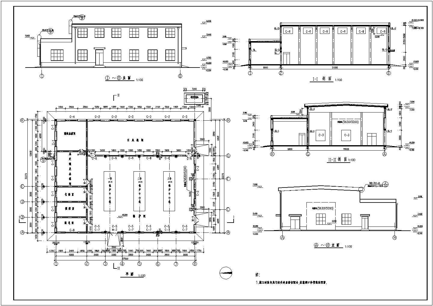 西安两层锅炉房带排污降温池建筑混合结构施工cad设计方案图