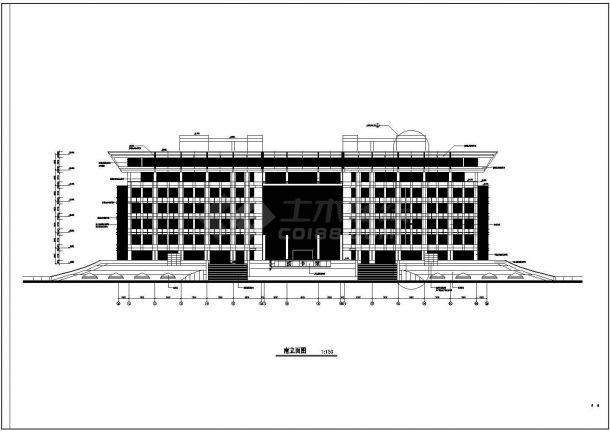 现代风格知名大学多层图书馆建筑cad设计施工图-图一