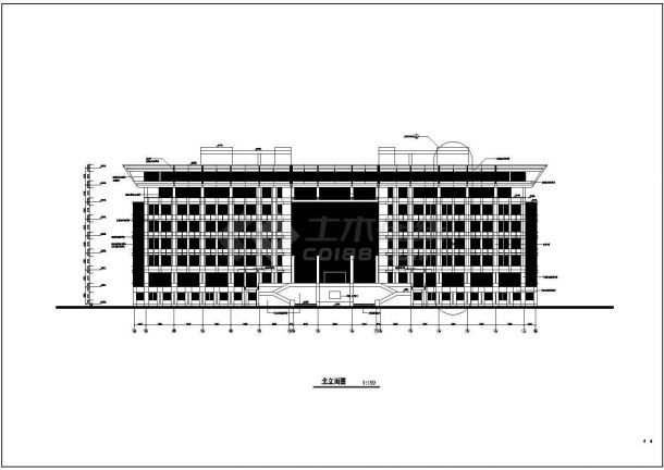 现代风格知名大学多层图书馆建筑cad设计施工图-图二