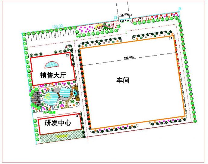 大企业厂区园林景观规划设计cad总平面图_图1