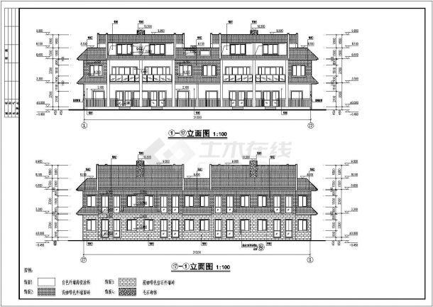 带阁楼及庭院二层联排别墅框架结构建筑设计cad施工图（共4户）-图二