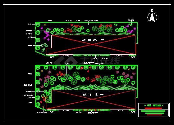 教学楼绿化布置平面图-图一