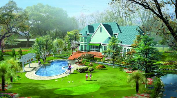 上海西郊庄园别墅景观设计效果图-图一