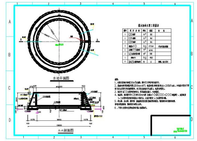 地上敞开式200m3蓄水池CAD设计图纸_图1