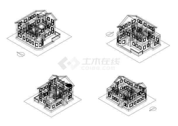 二层小户型别墅三维图-图一