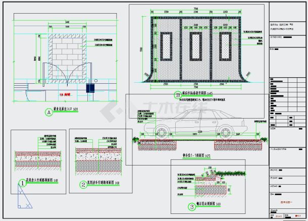 小区商业点出入口及停车位道路施工景观设计cad布置图-图一