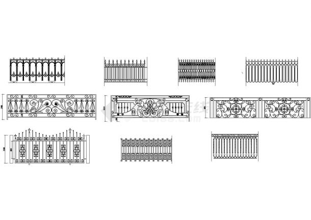 经典各式围墙栏杆铁艺设计、铸铁栏杆大门设计及围墙设计cad图-图二