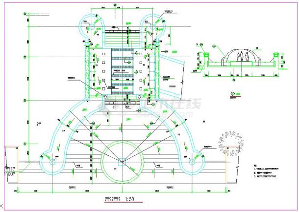 大型广场跳泉设计施工做法带升旗台cad平立面布置方案图-图一