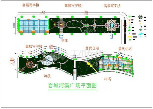 福建景观河岸设计绿化施工cad总平面布置图-图一