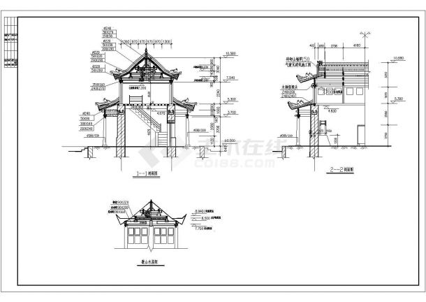 长城关卡古建城门楼建筑CAD构造详图-图二