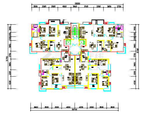 一梯四户高层住宅楼标准层户型图设计CAD图-图一