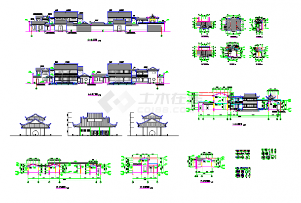 设计详细的古建筑亭屋建筑设计CAD构造图-图一