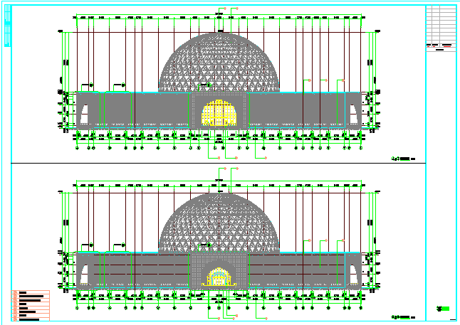 3层半圆形展览馆建筑cad设计施工图（知名设计院）