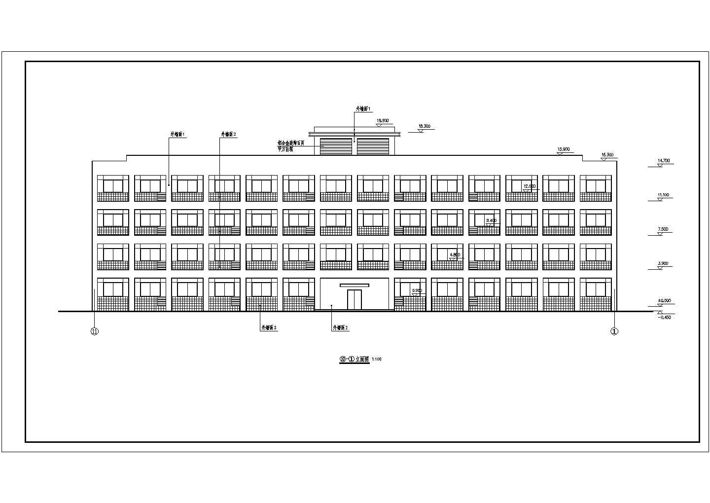3264平米四层框架结构工厂综合办公楼建筑设计CAD施工图