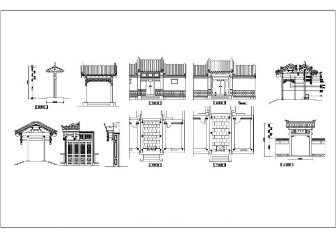 古建筑和仿古建筑中古典中式门斗cad图块大样_图1