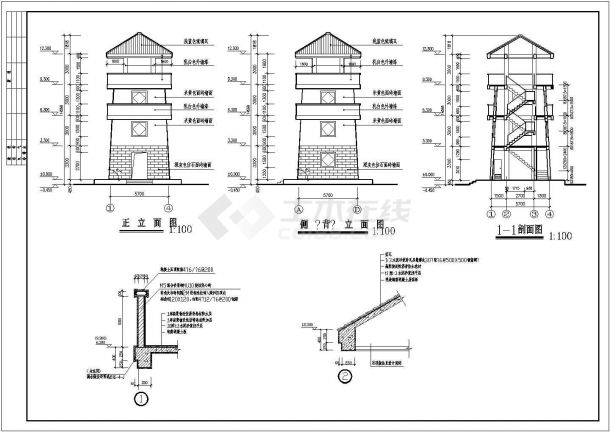 了望塔全套施工图CAD图纸（含建筑、结构、水电）-图一