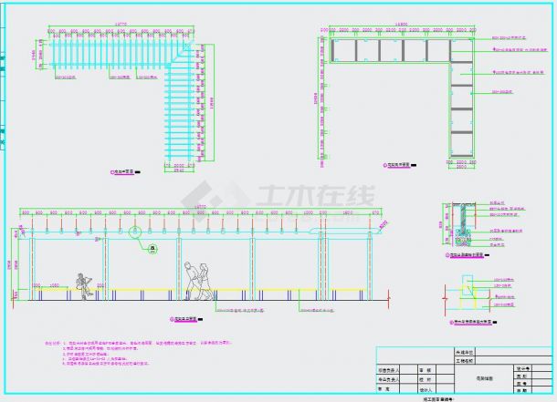 3米高L曲折型木质景观花架长廊施工设计cad平立面布置图-图一