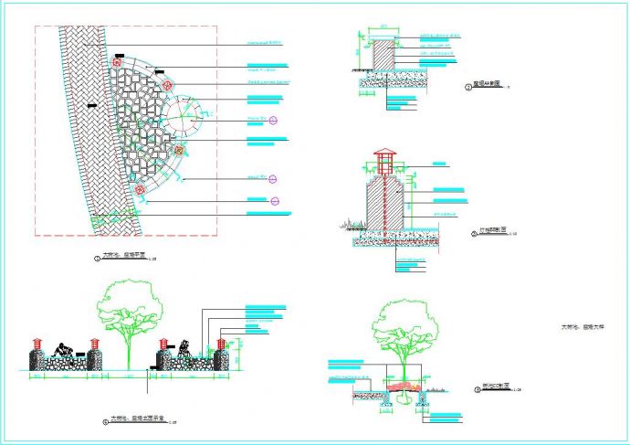 景观大树池及座墙设计施工cad平面立面方案图_图1