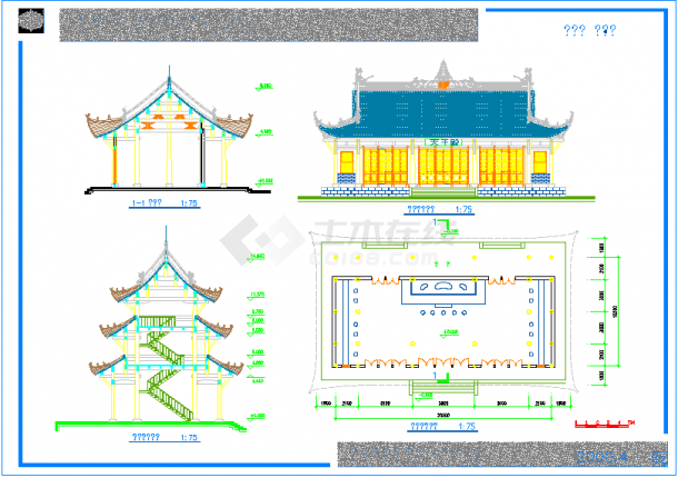 气势雄伟的古代寺庙建筑规划与设计CAD施工图-图二
