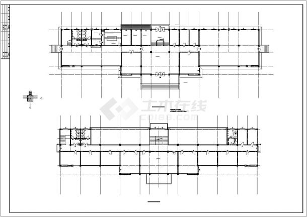 山东企业五层大气办公楼建筑框架结构施工设计cad平立面图纸-图二