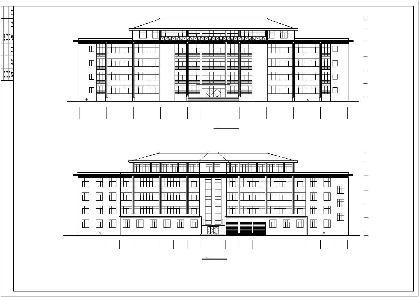 山东企业五层大气办公楼建筑框架结构施工设计cad平立面图纸