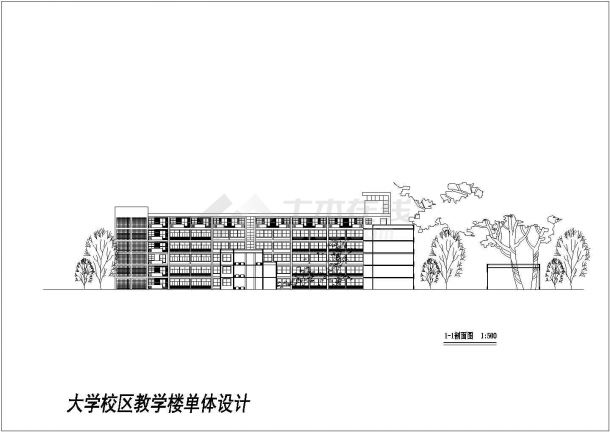 六层红砖白墙大学教学楼建筑设计施工cad立面方案图带效果图-图一