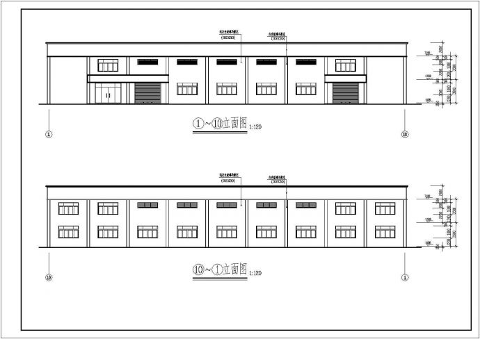 两层企业厂房玻璃幕墙建筑结构施工设计cad布置方案图_图1