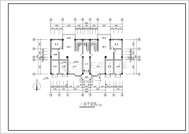 四层豪华跃层花园式洋房框架结构施工cad平面方案图纸-图一