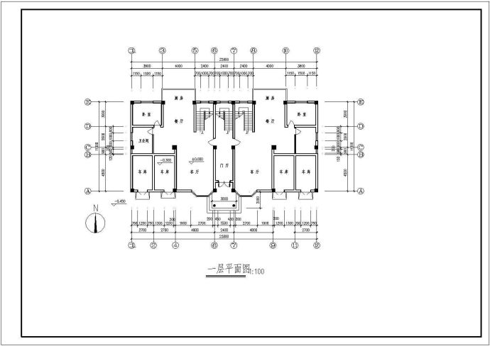 四层豪华跃层花园式洋房框架结构施工cad平面方案图纸_图1
