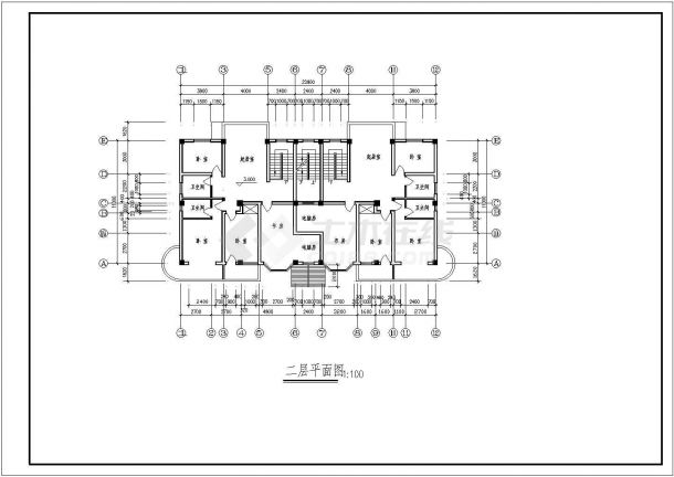 四层豪华跃层花园式洋房框架结构施工cad平面方案图纸-图二
