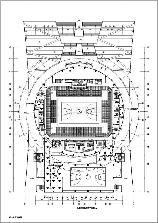 大型两层体育馆暖通空调设计施工cad平面布置图纸-图二