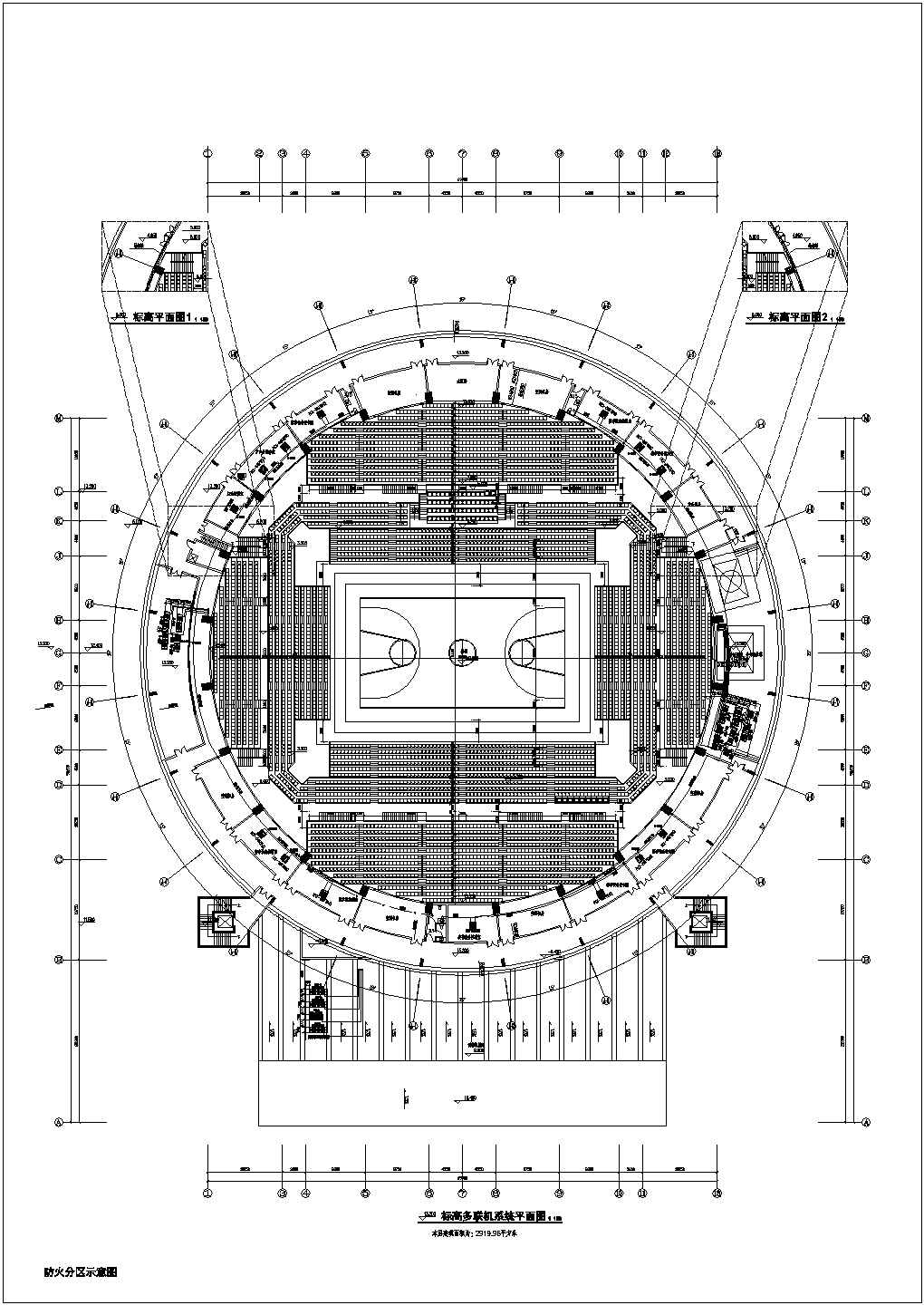 大型两层体育馆暖通空调设计施工cad平面布置图纸