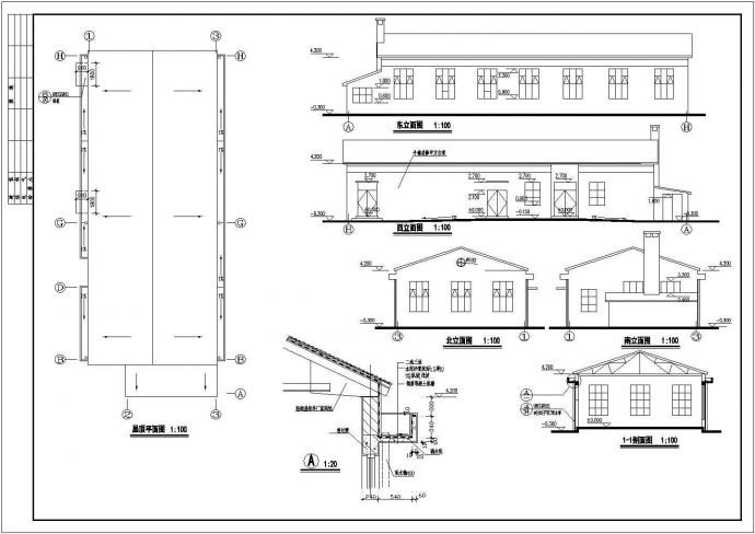 工厂单层食堂250平方轻钢屋顶建筑设计施工cad布置图纸_图1