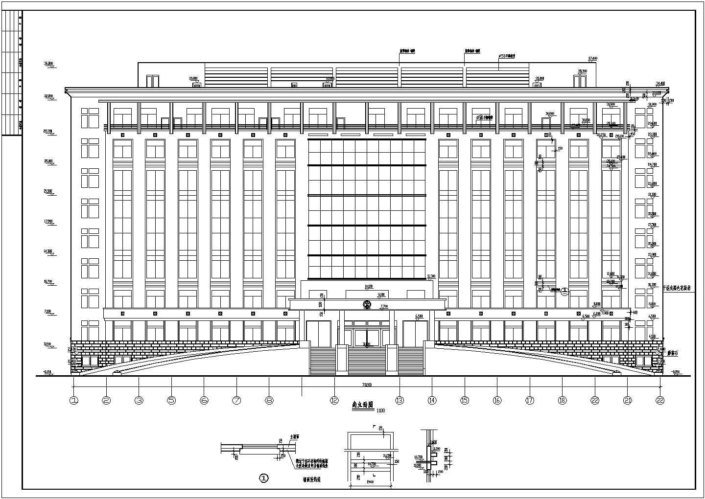 12360平米地上9层，地下1层框架结构独栋商务办公楼建筑设计CAD图